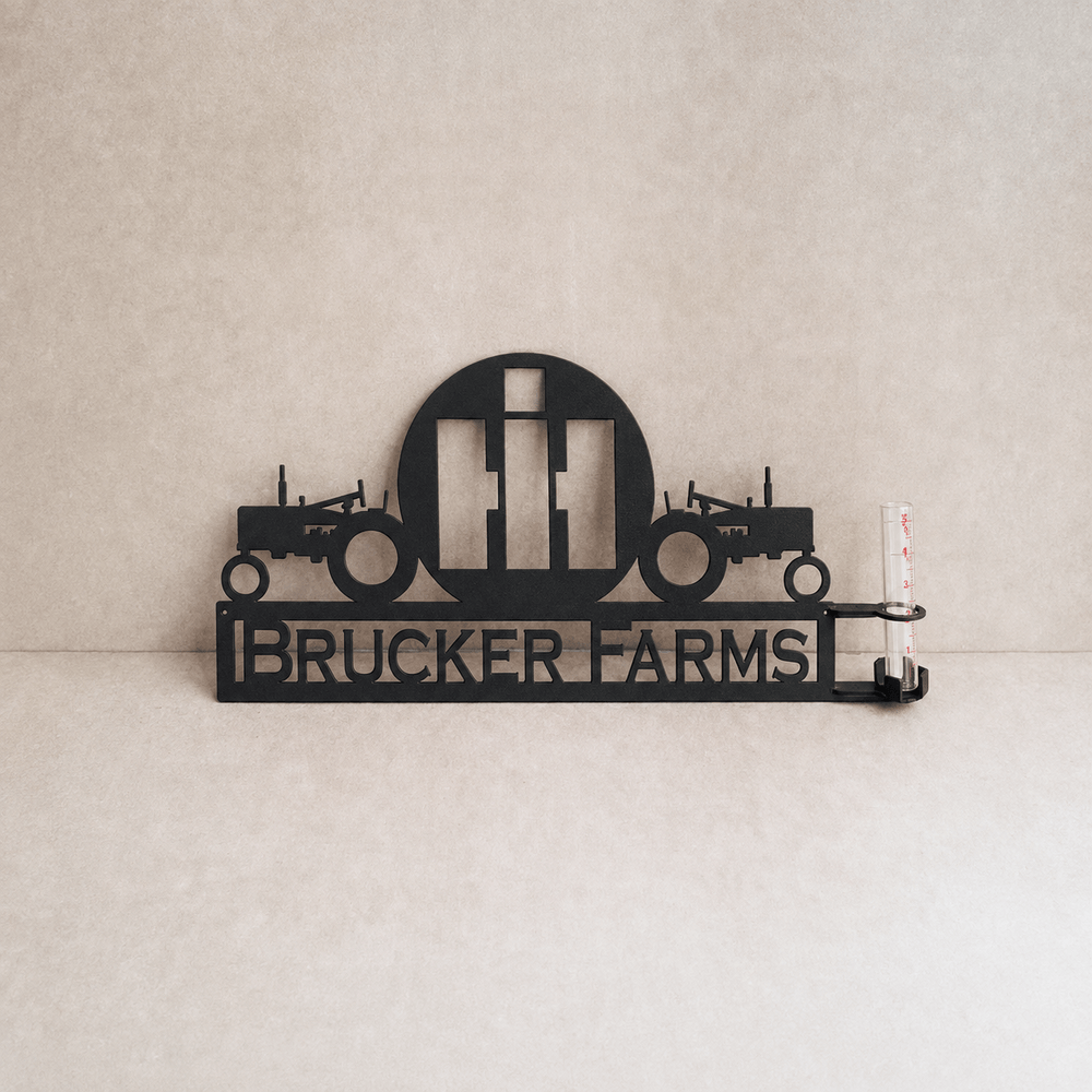 Rusty Rooster Fabrication & Design Personalized Dual Tractor Rain Gauge — IH Style (A31)