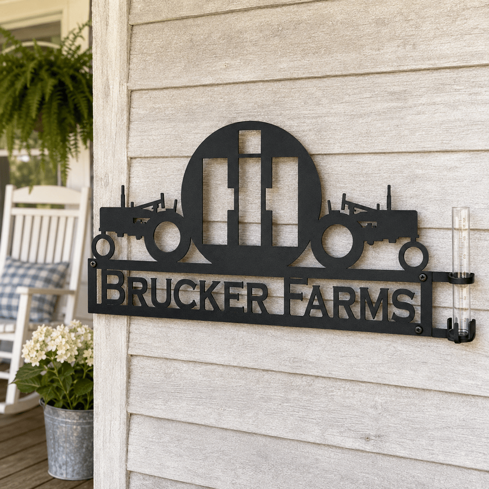 Rusty Rooster Fabrication & Design Personalized Dual Tractor Rain Gauge — IH Style (A31)