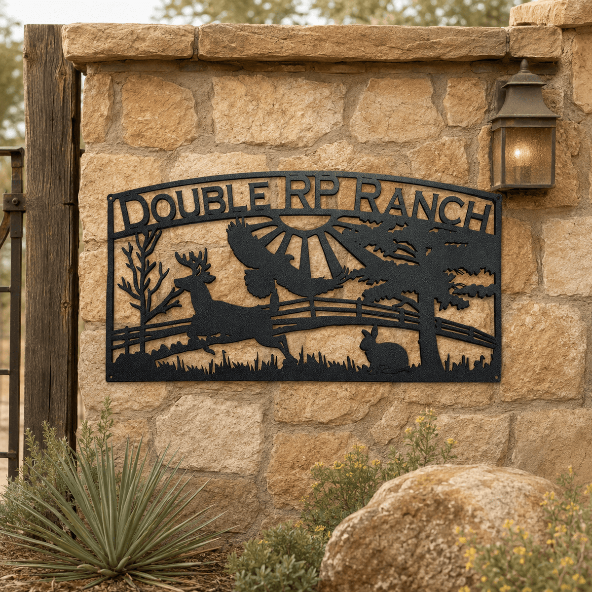 Rusty Rooster Fabrication & Design Personalized Eagle, Buck & Rabbit Ranch Metal Sign (A25)