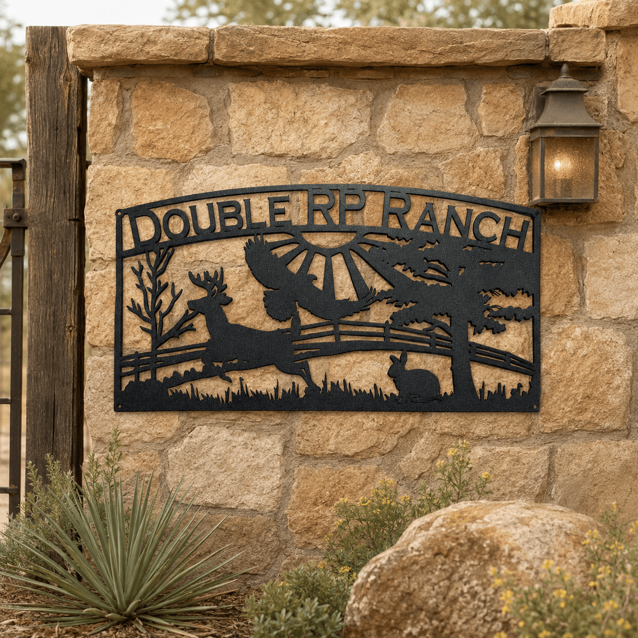 Rusty Rooster Fabrication & Design Personalized Eagle, Buck & Rabbit Ranch Metal Sign (A25)
