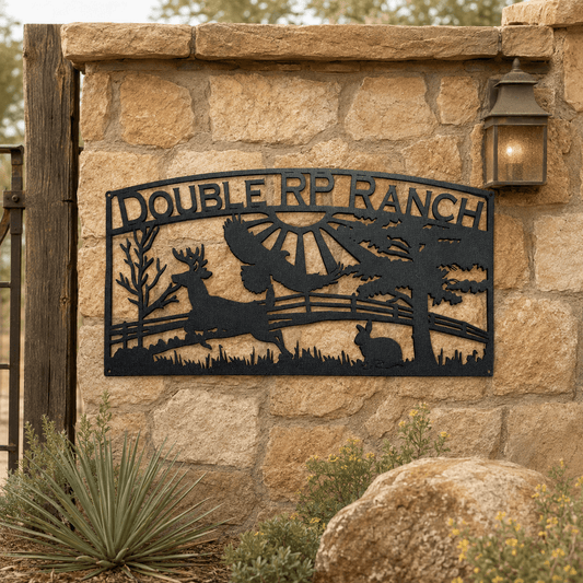Rusty Rooster Fabrication & Design Personalized Eagle, Buck & Rabbit Ranch Metal Sign (A25)
