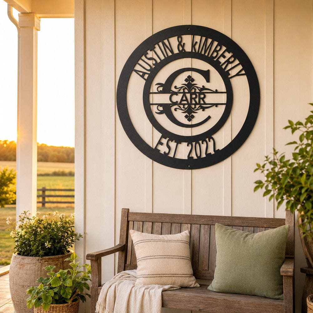 Personalized Family Circle Monogram Metal Sign