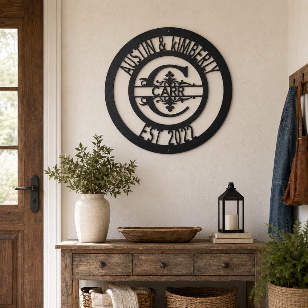 Personalized Family Circle Monogram Metal Sign