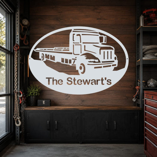 Rusty Rooster Fabrication & Design Personalized Flatbed Wrecker Metal Sign (A87)