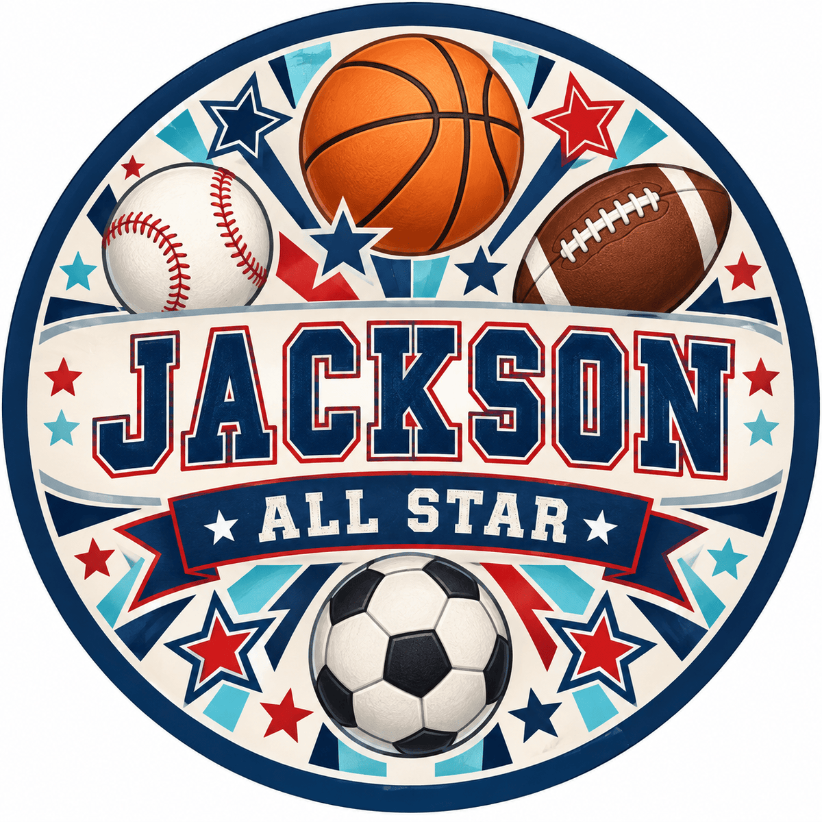 Rusty Rooster Fabrication & Design Personalized Full-Color Steel Sign Personalized All-Star Sports Kids Round Steel Sign (Sub A32)