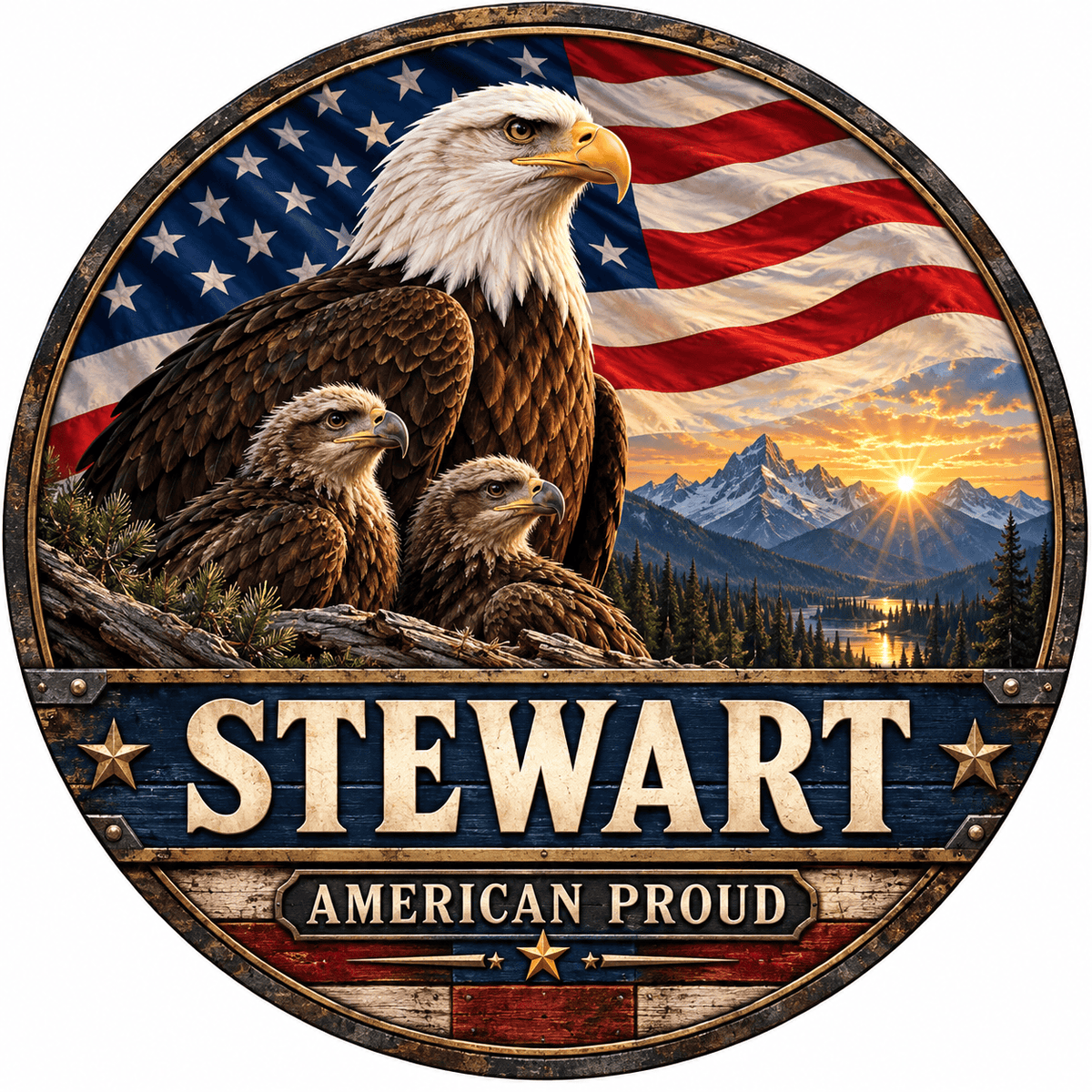 Rusty Rooster Fabrication & Design Personalized Full-Color Steel Sign Personalized American Proud Eagle Round Steel Sign (Sub A63)