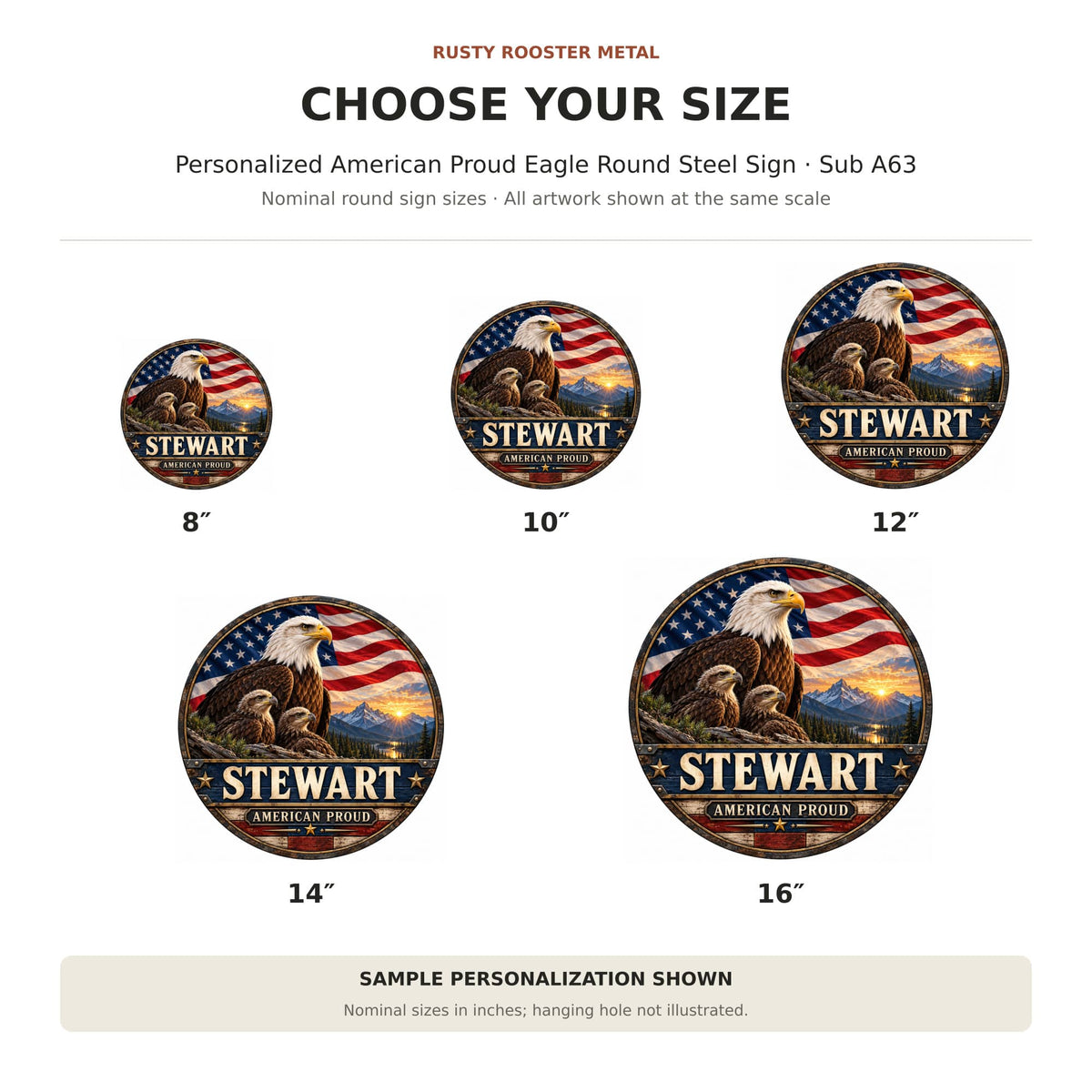 Rusty Rooster Fabrication & Design Personalized Full-Color Steel Sign Personalized American Proud Eagle Round Steel Sign (Sub A63)