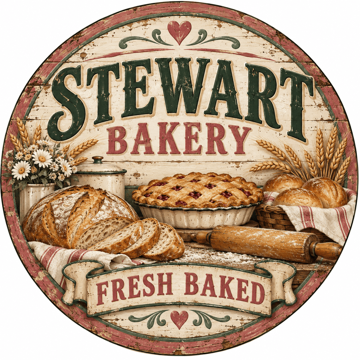 Rusty Rooster Fabrication & Design Personalized Full-Color Steel Sign Personalized Bakery Round Steel Sign (Sub A82)