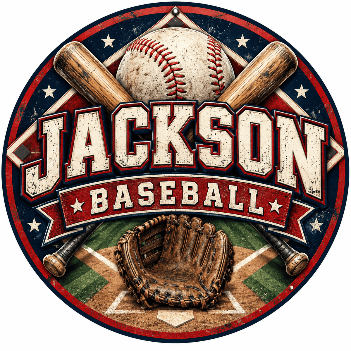 Rusty Rooster Fabrication & Design Personalized Full-Color Steel Sign Personalized Baseball Round Steel Sign (Sub A96)