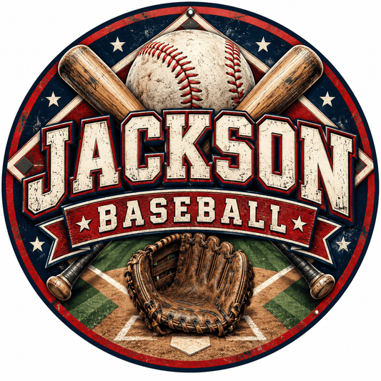 Rusty Rooster Fabrication & Design Personalized Full-Color Steel Sign Personalized Baseball Round Steel Sign (Sub A96)