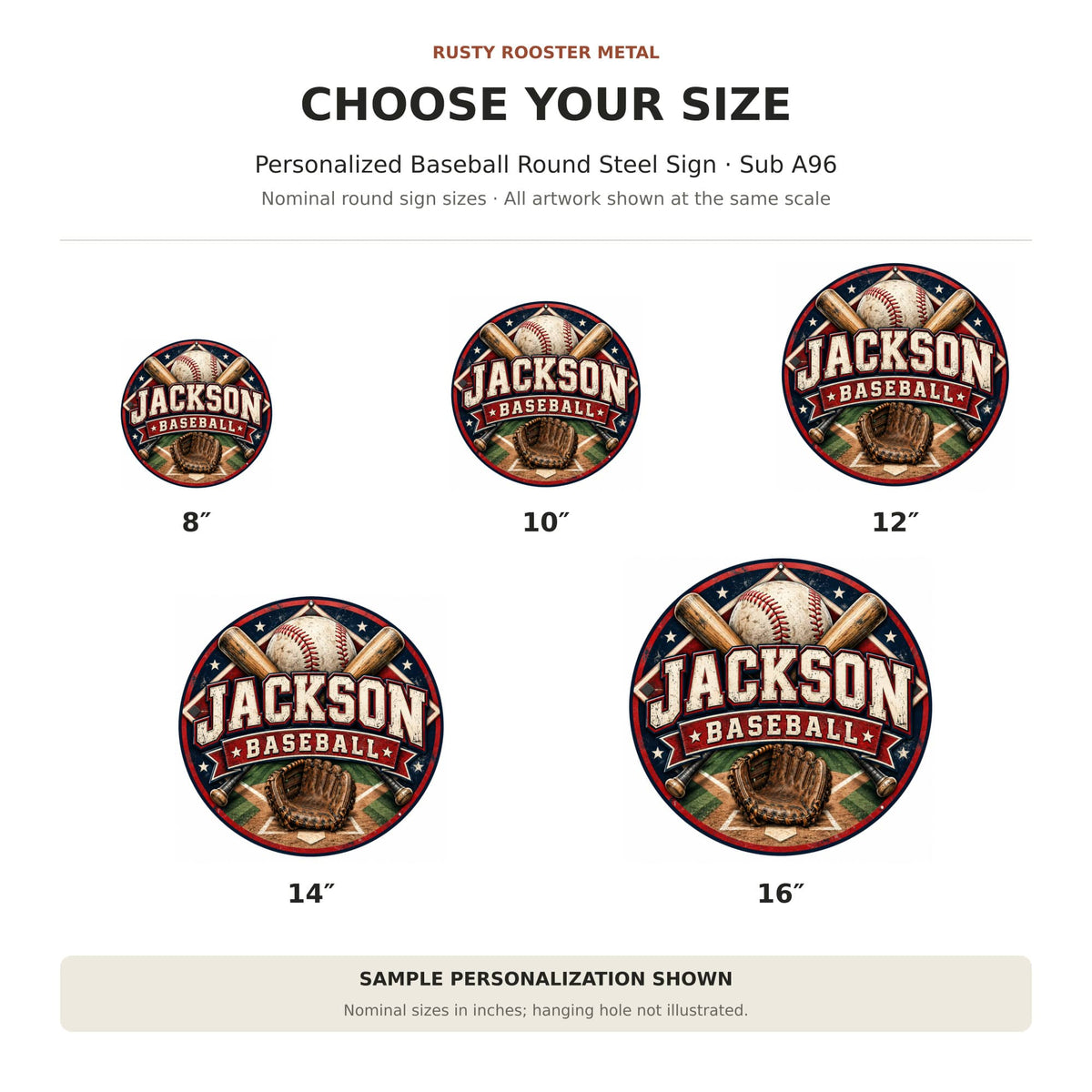 Rusty Rooster Fabrication & Design Personalized Full-Color Steel Sign Personalized Baseball Round Steel Sign (Sub A96)