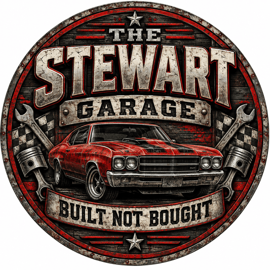 Rusty Rooster Fabrication & Design Personalized Full-Color Steel Sign Personalized Built Not Bought Garage Round Steel Sign (Sub A70)