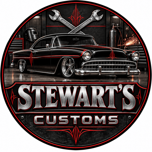 Rusty Rooster Fabrication & Design Personalized Full-Color Steel Sign Personalized Classic Car Customs Round Steel Sign (Sub A22)