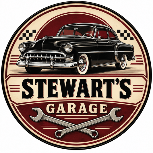 Rusty Rooster Fabrication & Design Personalized Full-Color Steel Sign Personalized Classic Car Garage Round Steel Sign (Sub A19)