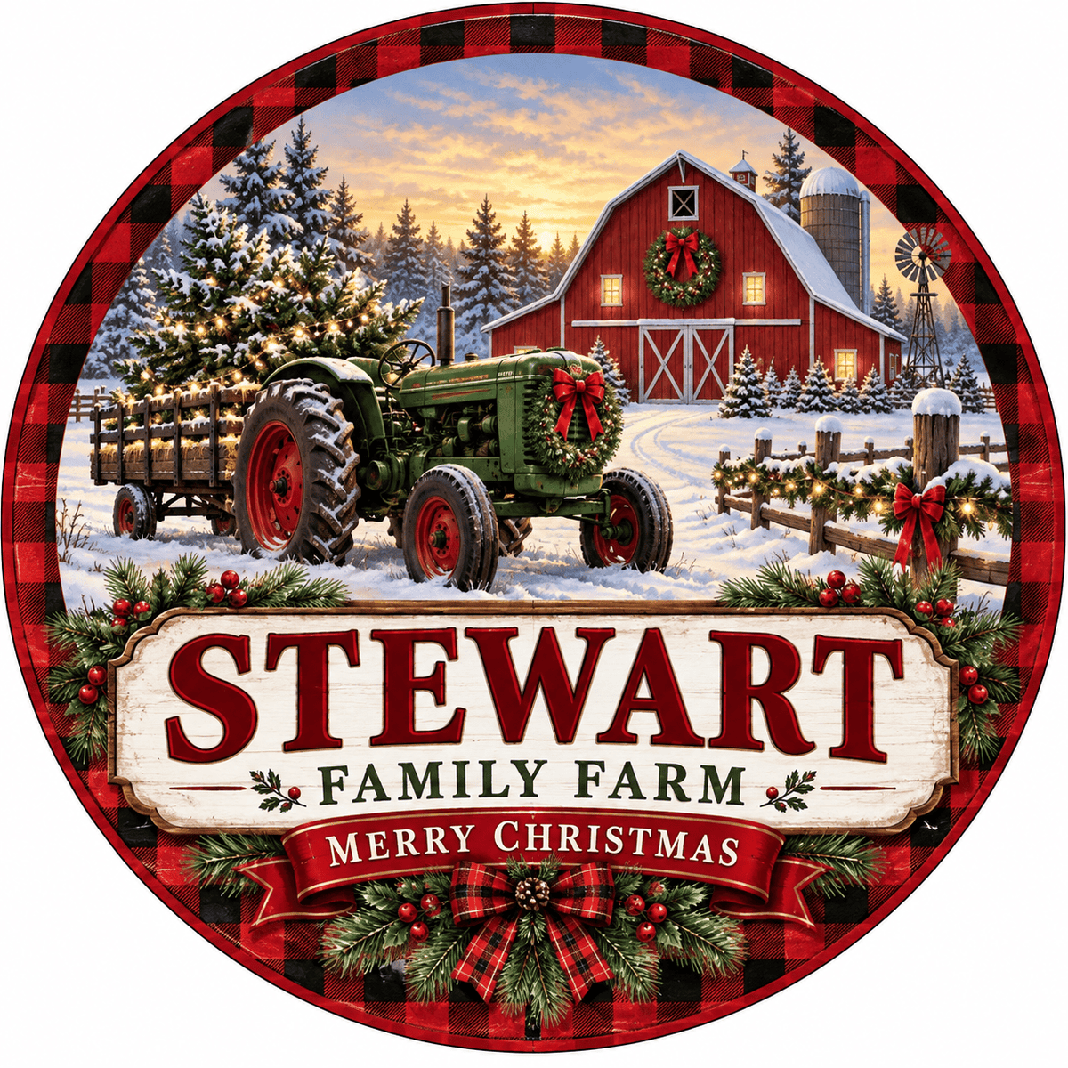 Rusty Rooster Fabrication & Design Personalized Full-Color Steel Sign Personalized Family Farm Christmas Round Steel Sign (Sub A51)