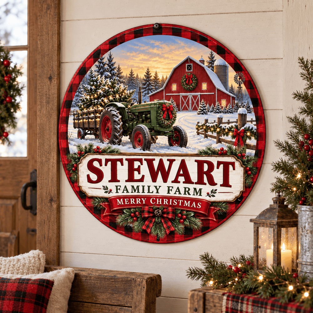 Rusty Rooster Fabrication & Design Personalized Full-Color Steel Sign Personalized Family Farm Christmas Round Steel Sign (Sub A51)