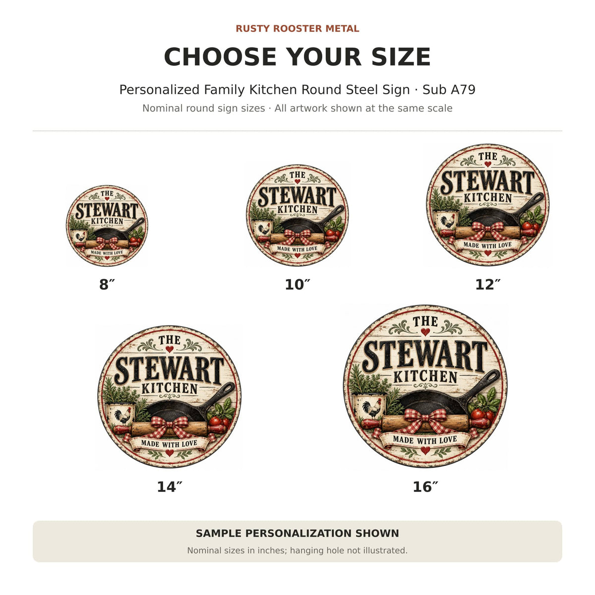 Rusty Rooster Fabrication & Design Personalized Full-Color Steel Sign Personalized Family Kitchen Round Steel Sign (Sub A79)
