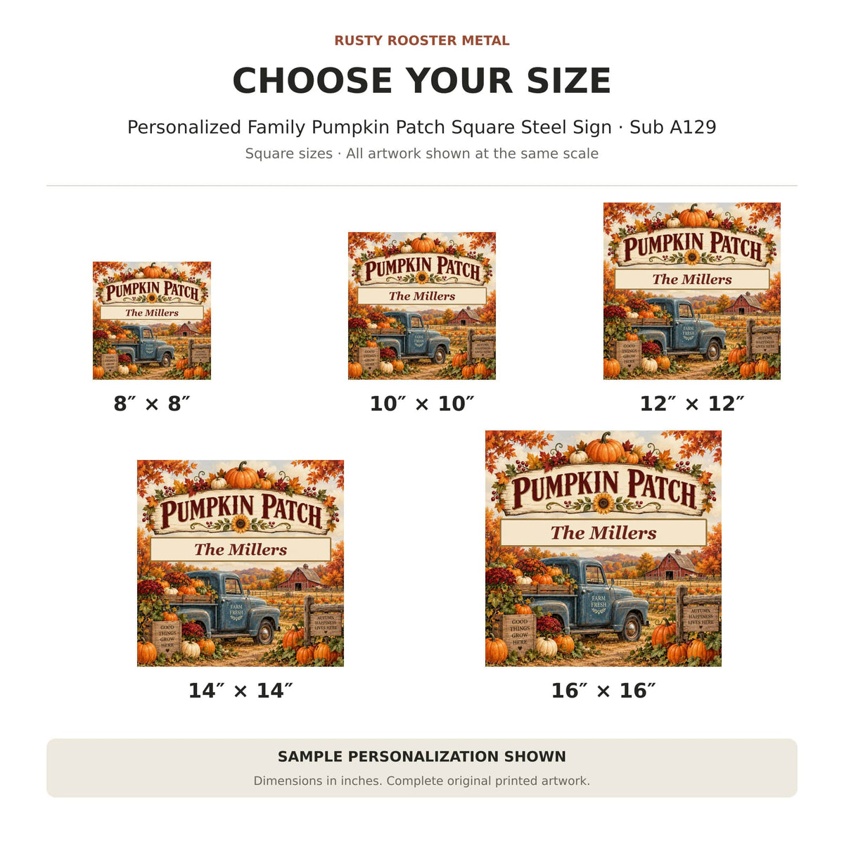 Rusty Rooster Fabrication & Design Personalized Full-Color Steel Sign Personalized Family Pumpkin Patch Square Steel Sign (Sub A129)