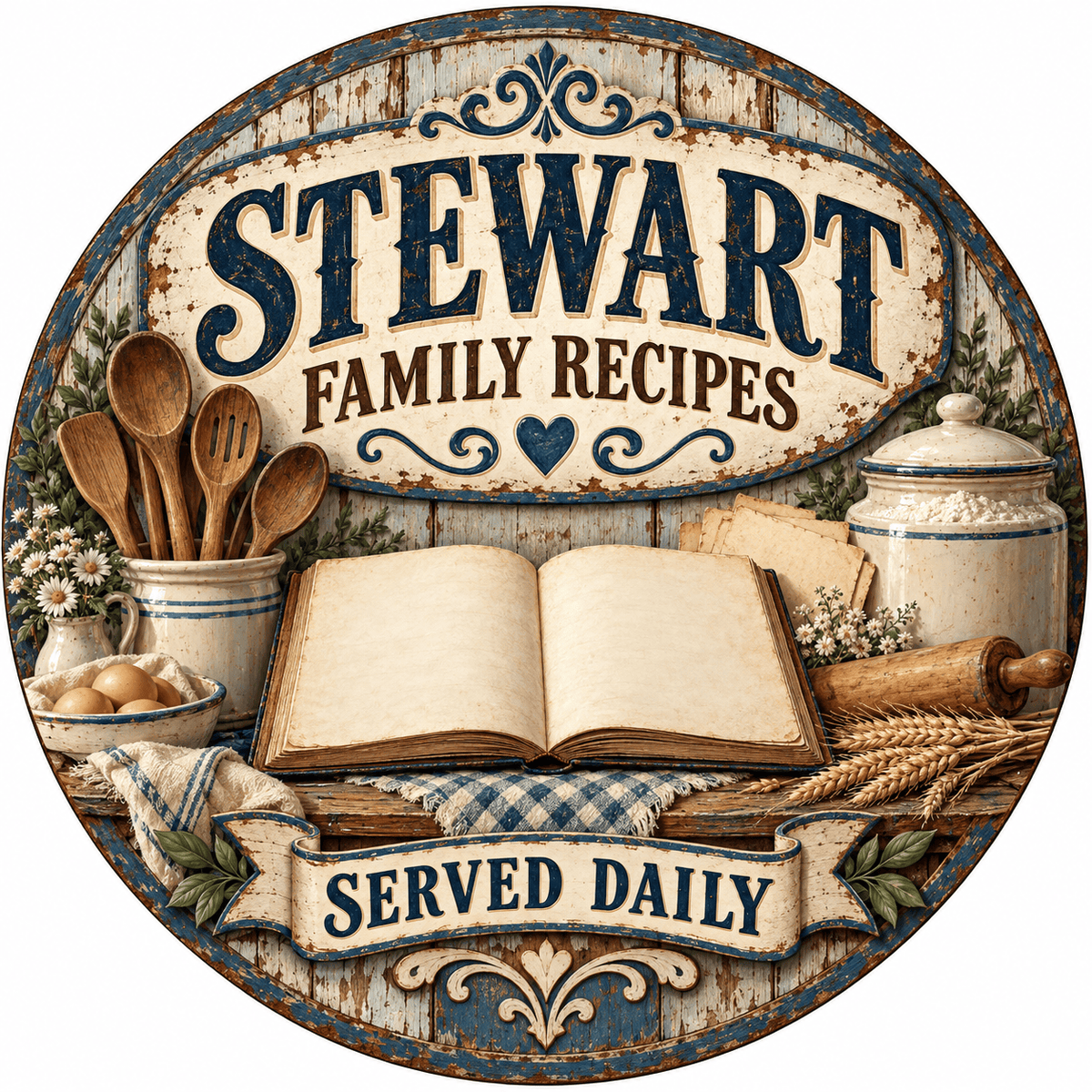 Rusty Rooster Fabrication & Design Personalized Full-Color Steel Sign Personalized Family Recipes Round Steel Sign (Sub A80)