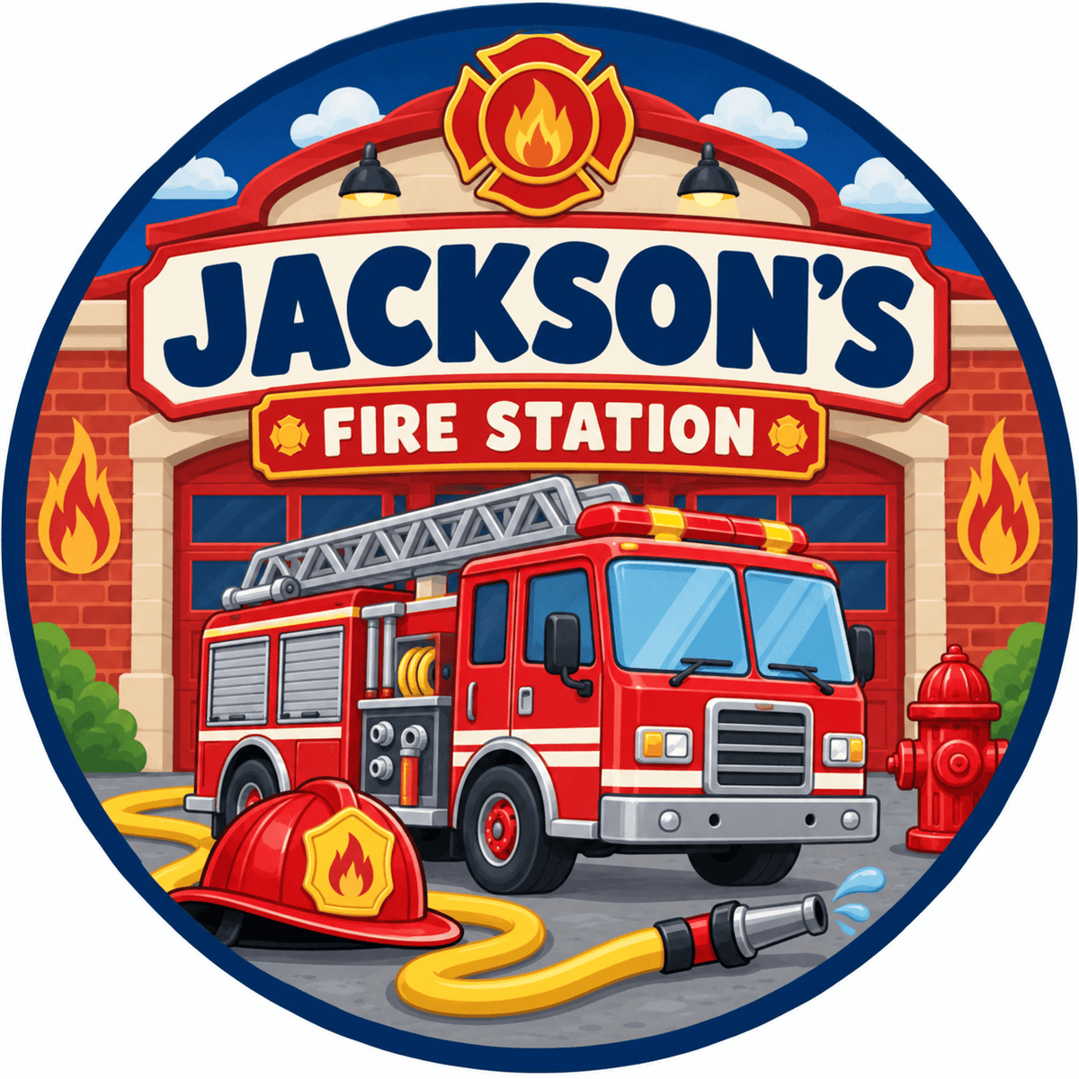 Rusty Rooster Fabrication & Design Personalized Full-Color Steel Sign Personalized Fire Station Kids Round Steel Sign (Sub A30)