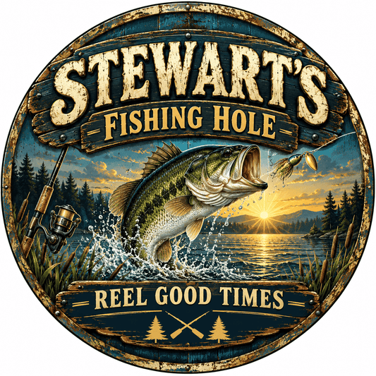 Rusty Rooster Fabrication & Design Personalized Full-Color Steel Sign Personalized Fishing Hole Round Steel Sign (Sub A72)