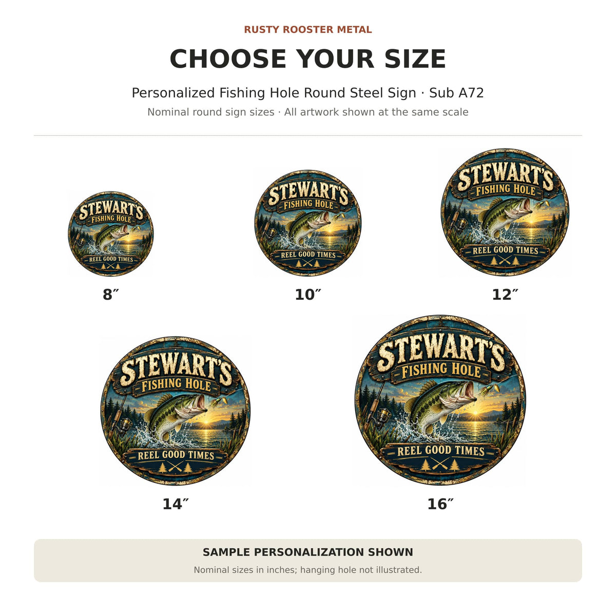 Rusty Rooster Fabrication & Design Personalized Full-Color Steel Sign Personalized Fishing Hole Round Steel Sign (Sub A72)