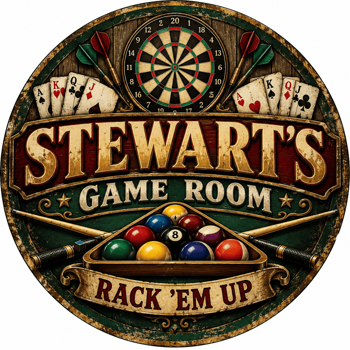 Rusty Rooster Fabrication & Design Personalized Full-Color Steel Sign Personalized Game Room Round Steel Sign (Sub A73)