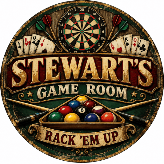 Rusty Rooster Fabrication & Design Personalized Full-Color Steel Sign Personalized Game Room Round Steel Sign (Sub A73)