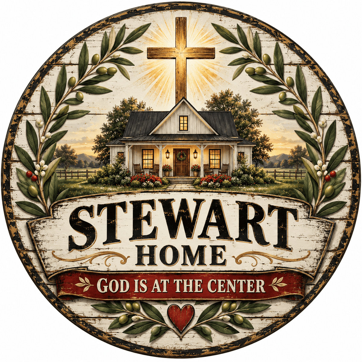 Rusty Rooster Fabrication & Design Personalized Full-Color Steel Sign Personalized God at the Center Family Round Steel Sign (Sub A93)