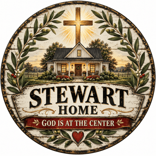 Rusty Rooster Fabrication & Design Personalized Full-Color Steel Sign Personalized God at the Center Family Round Steel Sign (Sub A93)