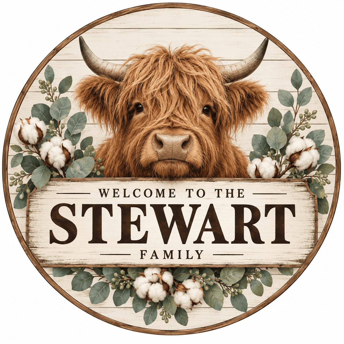 Rusty Rooster Fabrication & Design Personalized Full-Color Steel Sign Personalized Highland Cow Family Welcome Round Steel Sign (Sub A12)