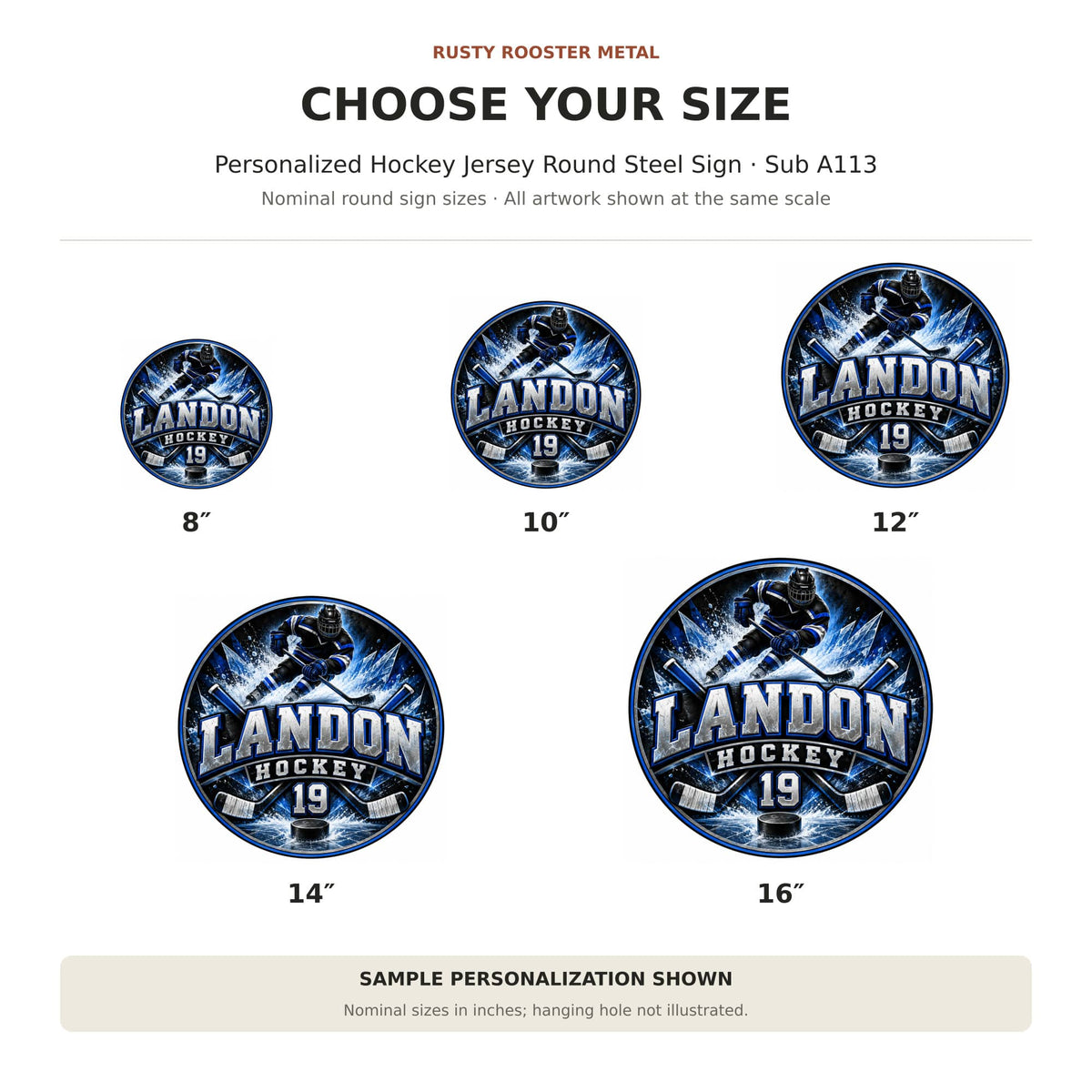 Rusty Rooster Fabrication & Design Personalized Full-Color Steel Sign Personalized Hockey Jersey Round Steel Sign (Sub A113)