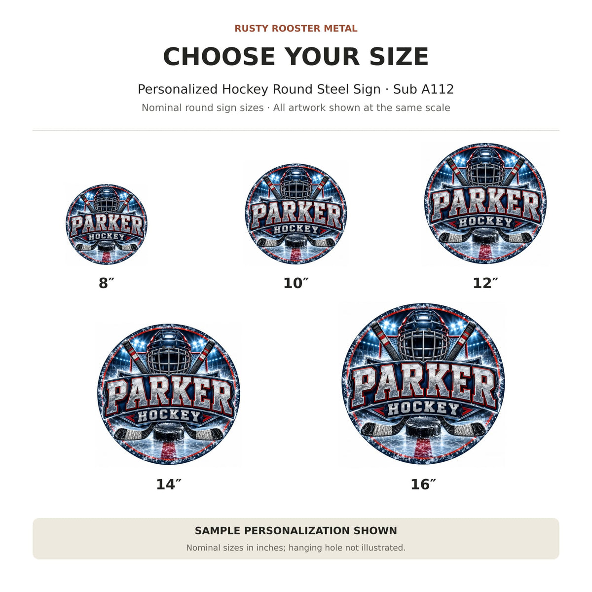 Rusty Rooster Fabrication & Design Personalized Full-Color Steel Sign Personalized Hockey Round Steel Sign (Sub A112)