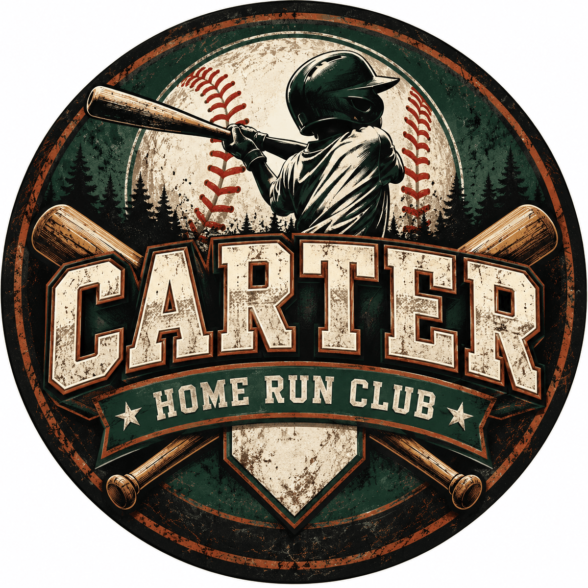 Rusty Rooster Fabrication & Design Personalized Full-Color Steel Sign Personalized Home Run Baseball Round Steel Sign (Sub A97)