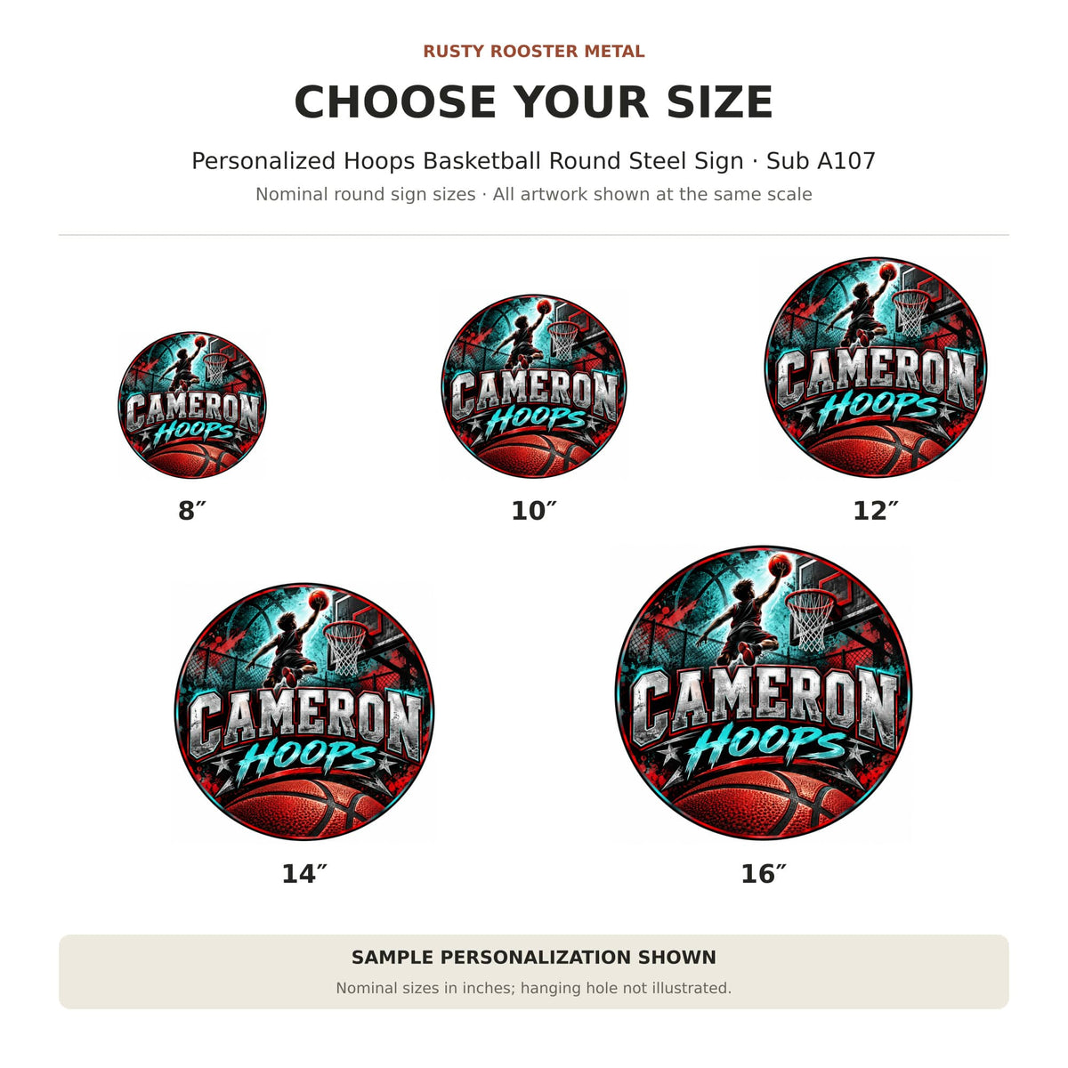Rusty Rooster Fabrication & Design Personalized Full-Color Steel Sign Personalized Hoops Basketball Round Steel Sign (Sub A107)