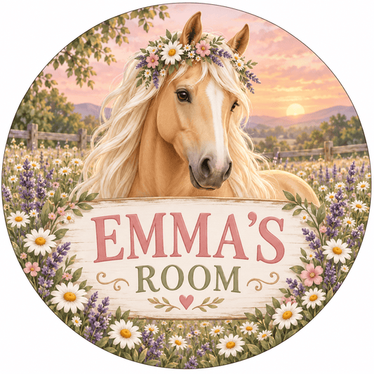 Rusty Rooster Fabrication & Design Personalized Full-Color Steel Sign Personalized Horse Bedroom Kids Round Steel Sign (Sub A41)
