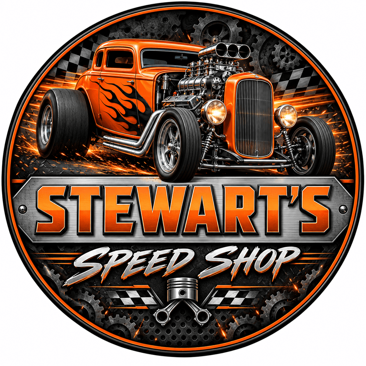 Rusty Rooster Fabrication & Design Personalized Full-Color Steel Sign Personalized Hot Rod Speed Shop Round Steel Sign (Sub A20)