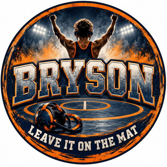 Rusty Rooster Fabrication & Design Personalized Full-Color Steel Sign Personalized Leave It on the Mat Wrestling Round Steel Sign (Sub A105)