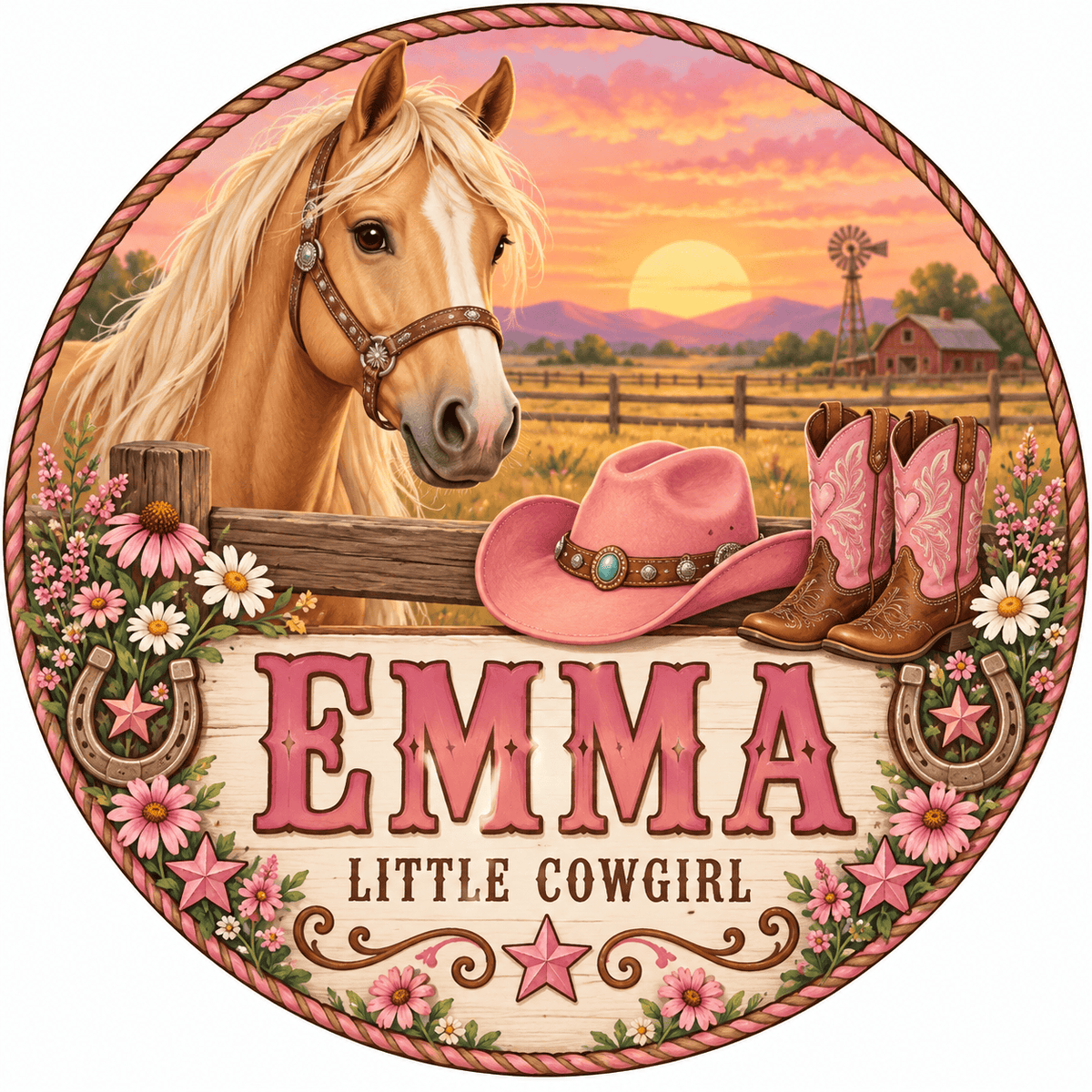 Rusty Rooster Fabrication & Design Personalized Full-Color Steel Sign Personalized Little Cowgirl Kids Round Steel Sign (Sub A43)