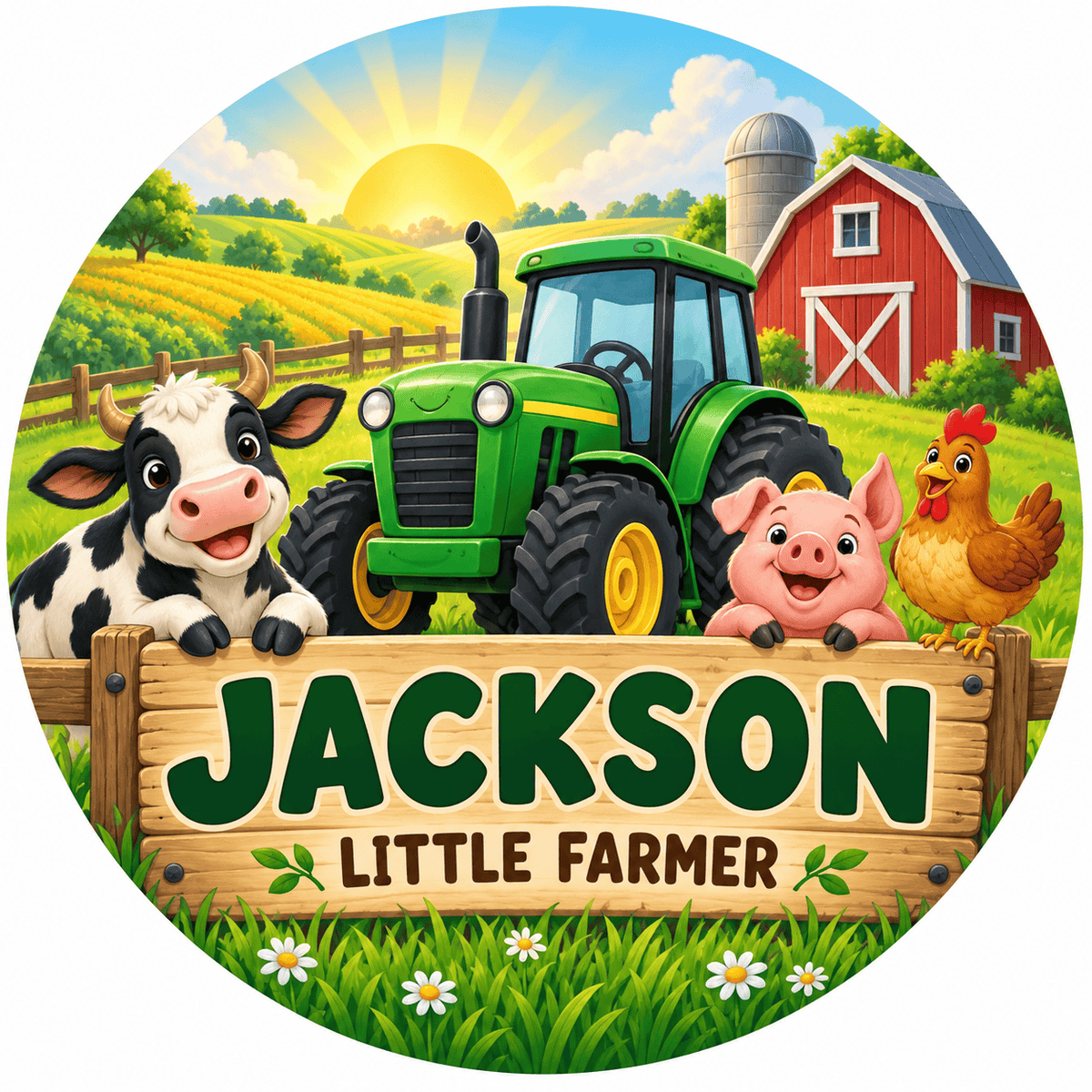 Rusty Rooster Fabrication & Design Personalized Full-Color Steel Sign Personalized Little Farmer Kids Round Steel Sign (Sub A33)