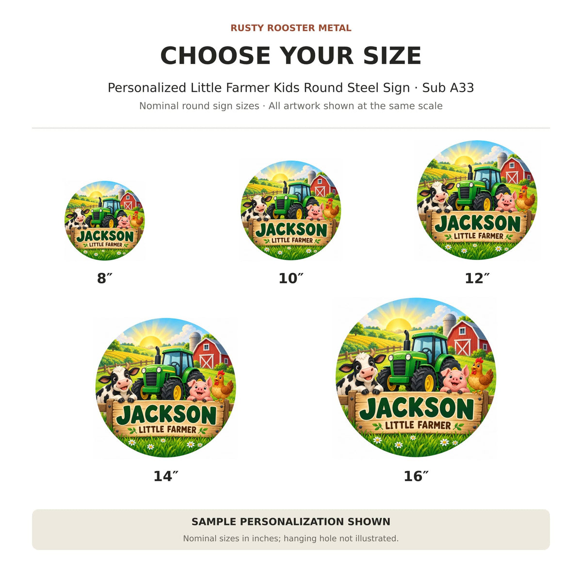 Rusty Rooster Fabrication & Design Personalized Full-Color Steel Sign Personalized Little Farmer Kids Round Steel Sign (Sub A33)