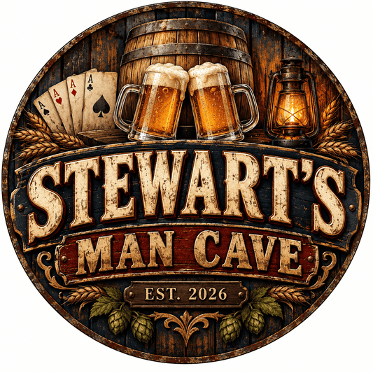 Rusty Rooster Fabrication & Design Personalized Full-Color Steel Sign Personalized Man Cave Round Steel Sign (Sub A69)