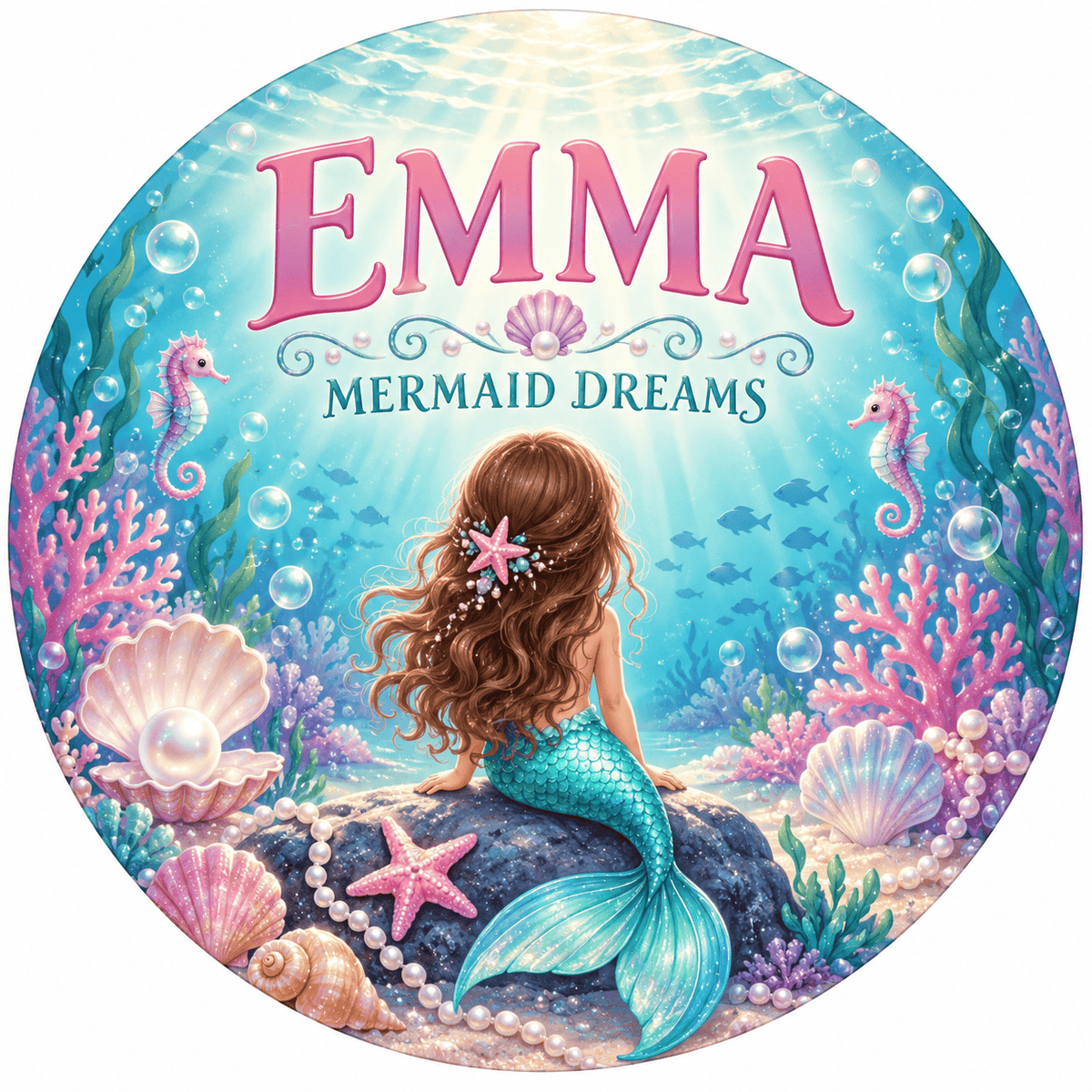 Rusty Rooster Fabrication & Design Personalized Full-Color Steel Sign Personalized Mermaid Dreams Kids Round Steel Sign (Sub A40)