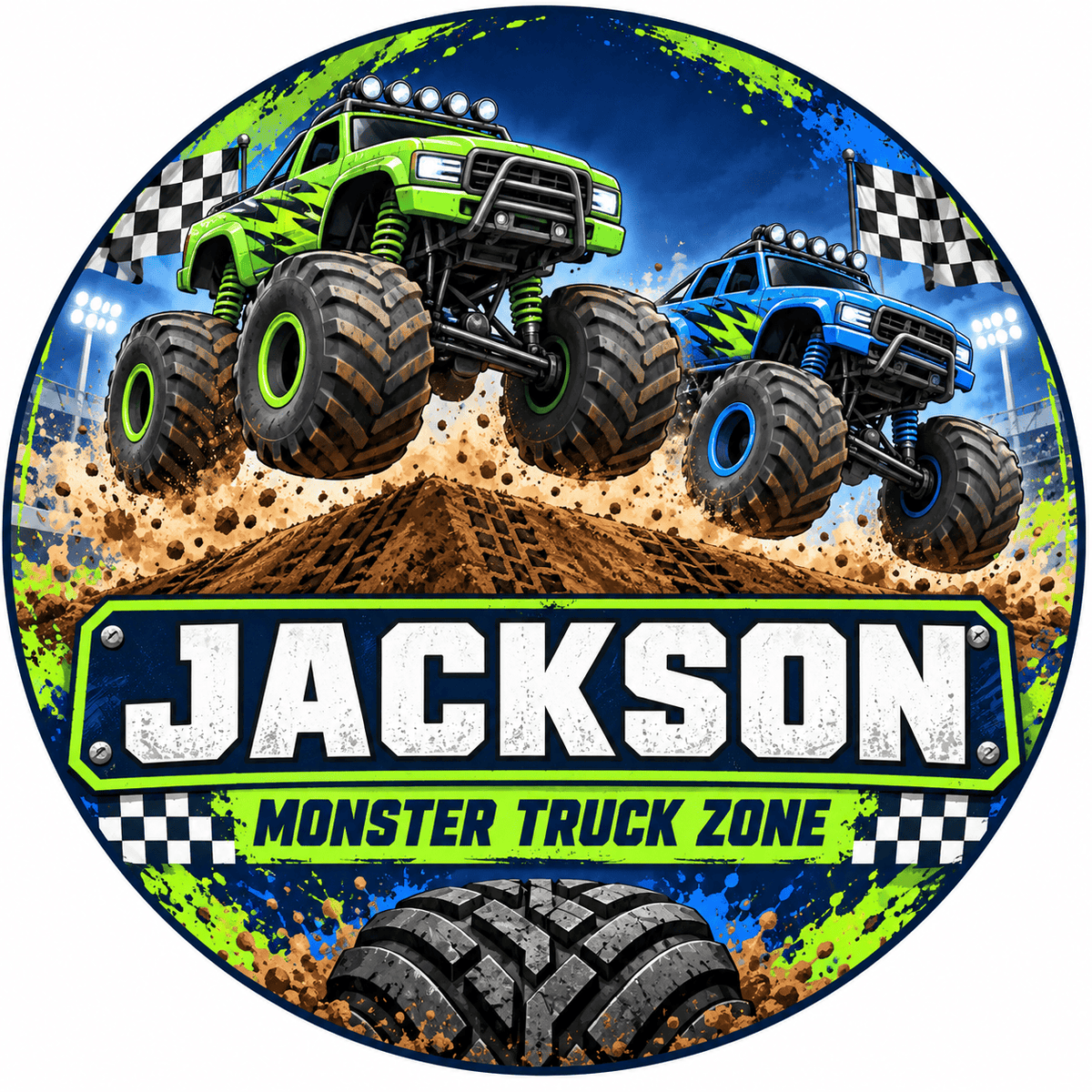 Rusty Rooster Fabrication & Design Personalized Full-Color Steel Sign Personalized Monster Truck Kids Round Steel Sign (Sub A29)