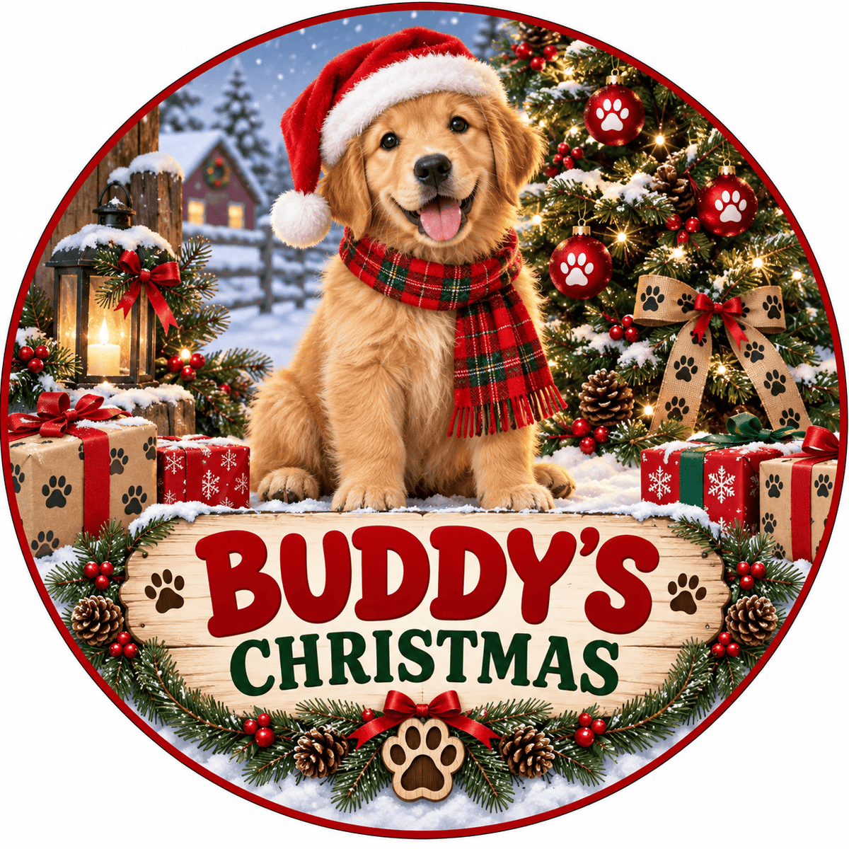 Rusty Rooster Fabrication & Design Personalized Full-Color Steel Sign Personalized Pet Christmas Round Steel Sign (Sub A53)