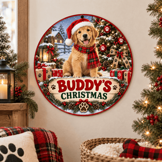 Rusty Rooster Fabrication & Design Personalized Full-Color Steel Sign Personalized Pet Christmas Round Steel Sign (Sub A53)