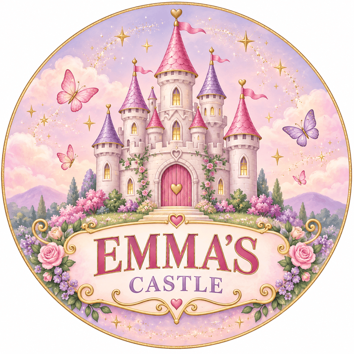 Rusty Rooster Fabrication & Design Personalized Full-Color Steel Sign Personalized Princess Castle Kids Round Steel Sign (Sub A39)