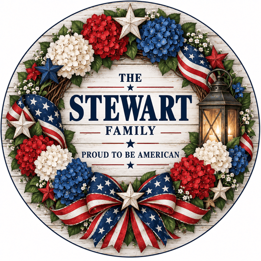 Rusty Rooster Fabrication & Design Personalized Full-Color Steel Sign Personalized Proud American Family Round Steel Sign (Sub A59)