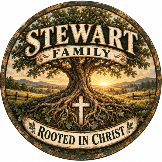 Rusty Rooster Fabrication & Design Personalized Full-Color Steel Sign Personalized Rooted in Christ Family Round Steel Sign (Sub A92)