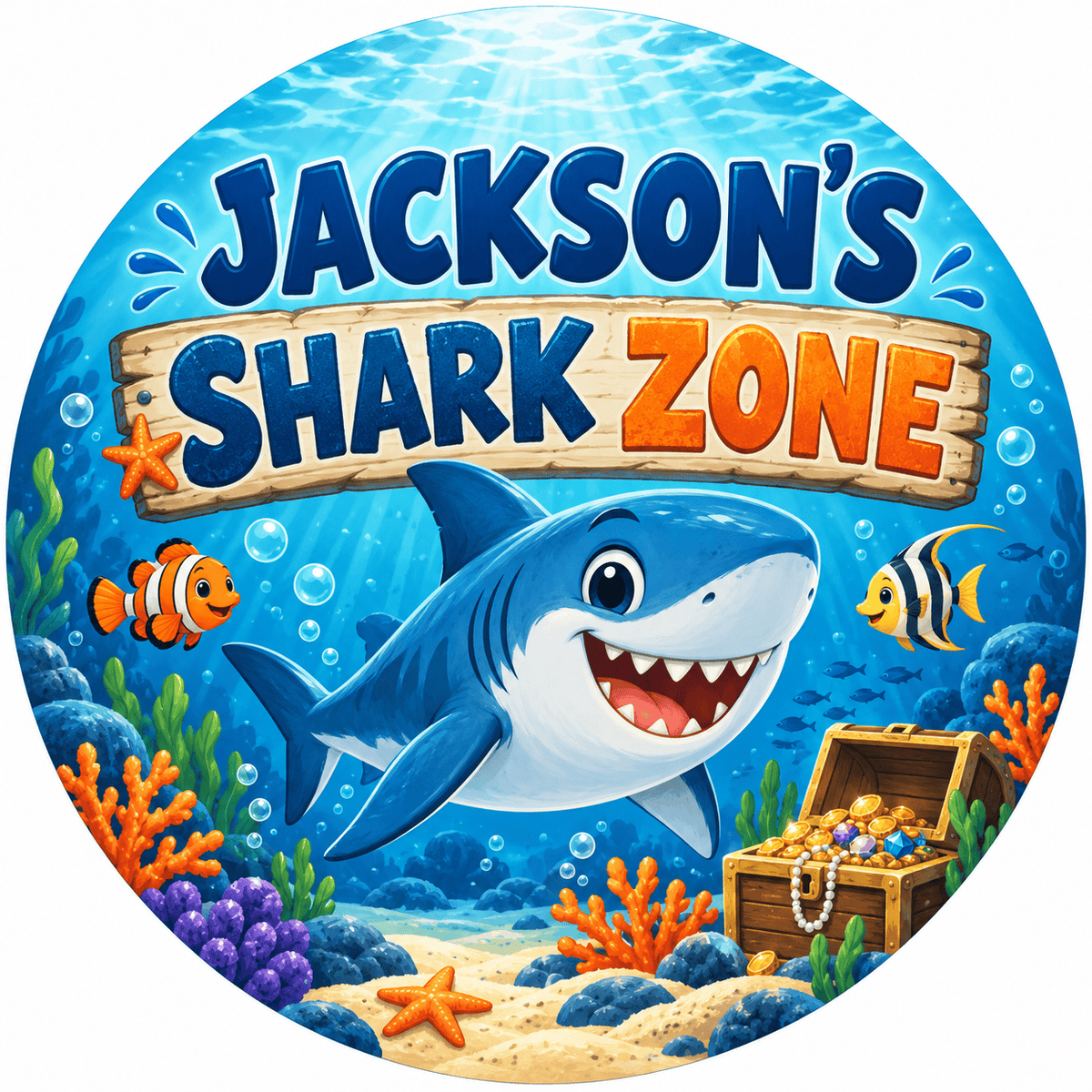 Rusty Rooster Fabrication & Design Personalized Full-Color Steel Sign Personalized Shark Zone Kids Round Steel Sign (Sub A31)